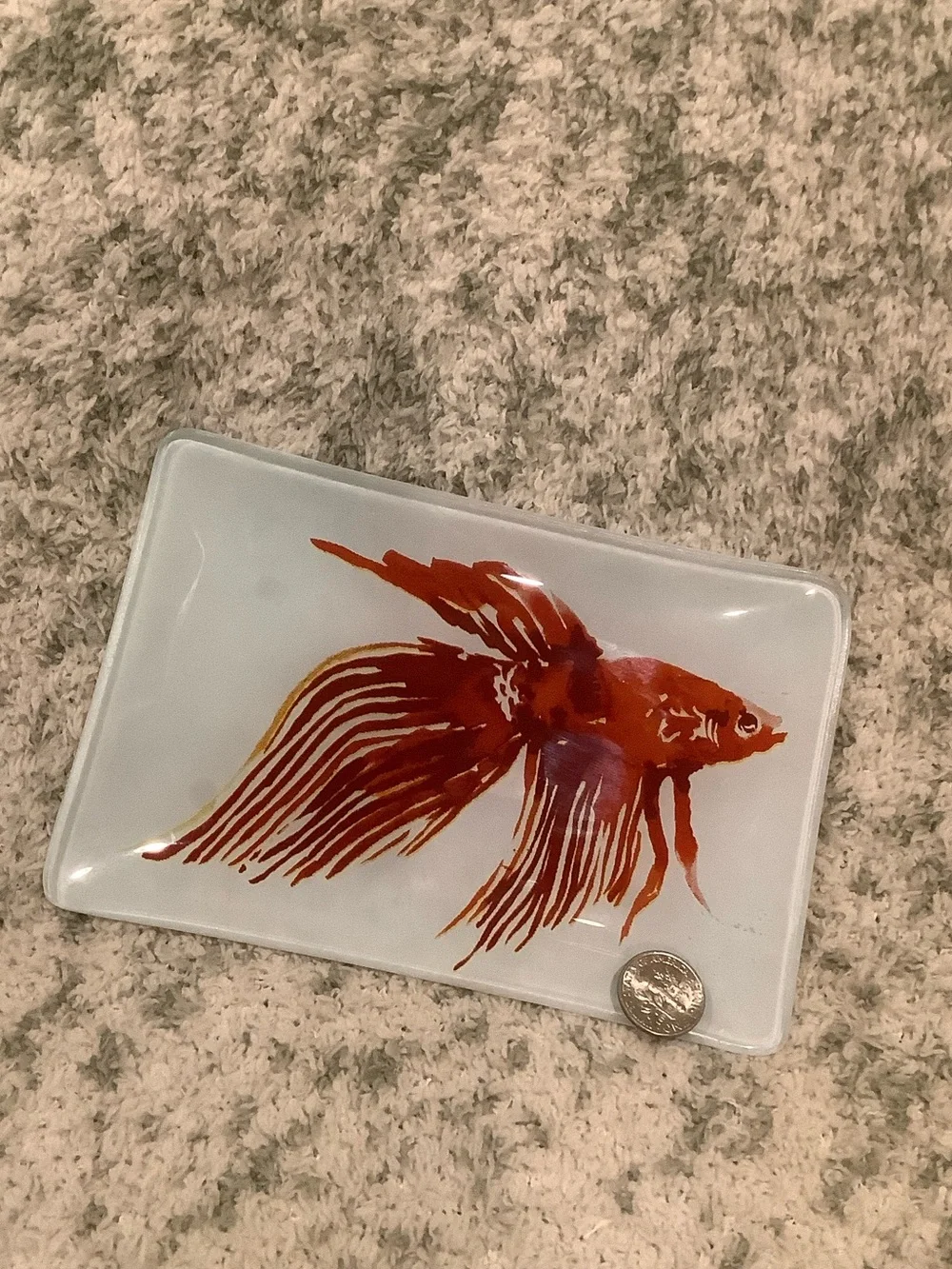 West Elm Red Betta Fish Glass Trinket Jewelry Soap  Dish RS 6”x4”
